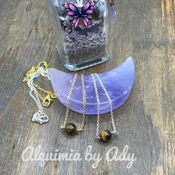 Tiger’s eye sphere pendant sterling silver /vermeil gold dainty chain necklace/ - Picture 3 of 3